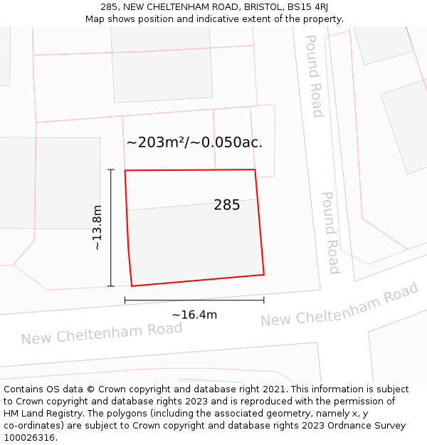 285, NEW CHELTENHAM ROAD, BRISTOL, BS15 4RJ: Plot and title map