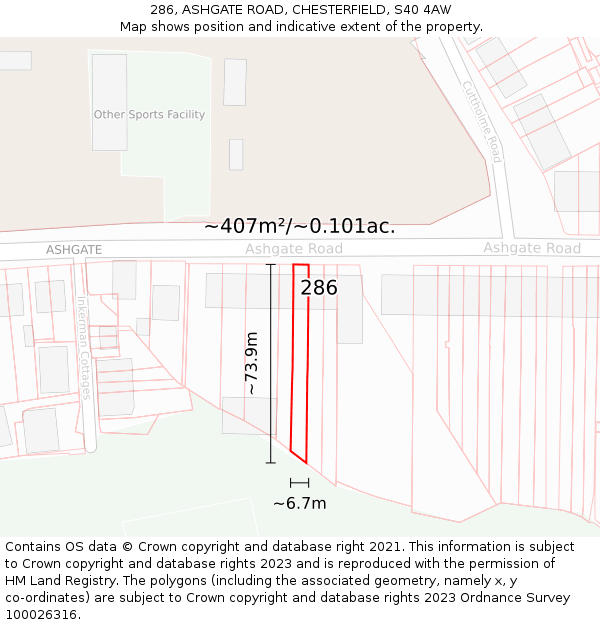 286, ASHGATE ROAD, CHESTERFIELD, S40 4AW: Plot and title map