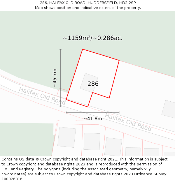 286, HALIFAX OLD ROAD, HUDDERSFIELD, HD2 2SP: Plot and title map