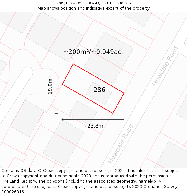 286, HOWDALE ROAD, HULL, HU8 9TY: Plot and title map