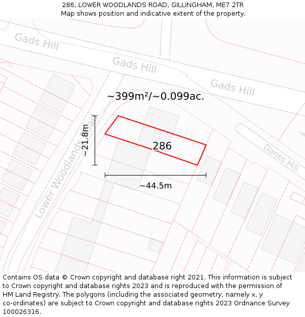 286, LOWER WOODLANDS ROAD, GILLINGHAM, ME7 2TR: Plot and title map