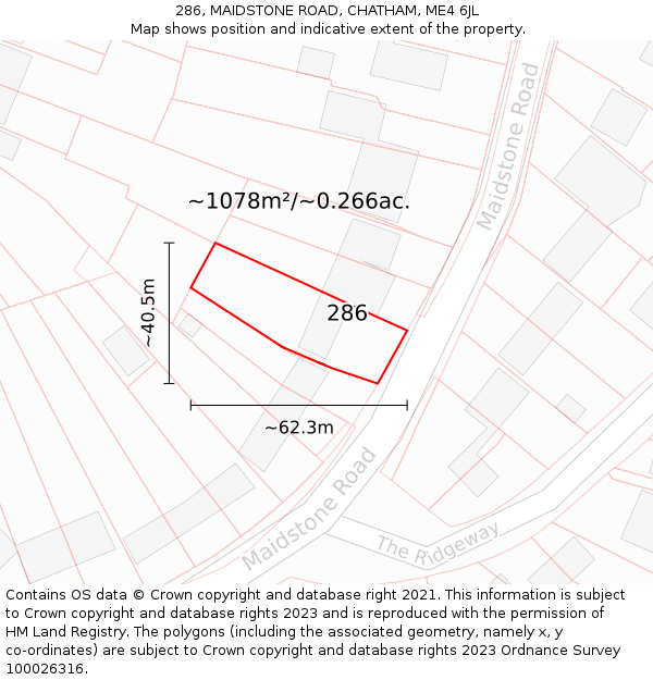 286, MAIDSTONE ROAD, CHATHAM, ME4 6JL: Plot and title map