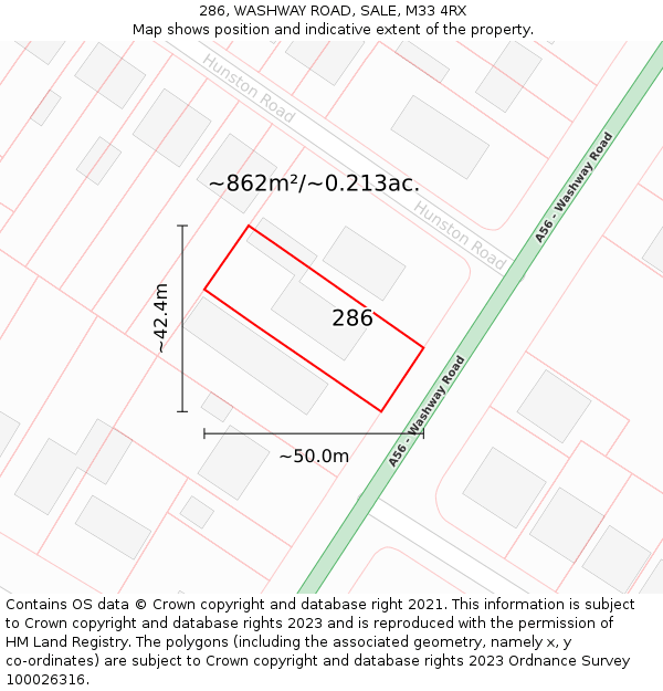 286, WASHWAY ROAD, SALE, M33 4RX: Plot and title map