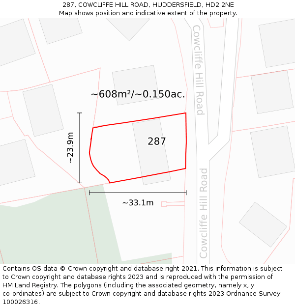 287, COWCLIFFE HILL ROAD, HUDDERSFIELD, HD2 2NE: Plot and title map