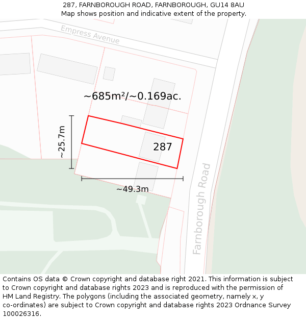 287, FARNBOROUGH ROAD, FARNBOROUGH, GU14 8AU: Plot and title map