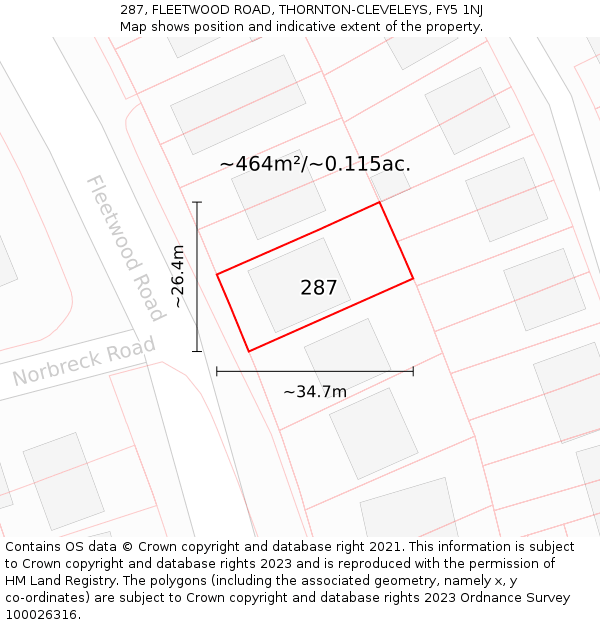 287, FLEETWOOD ROAD, THORNTON-CLEVELEYS, FY5 1NJ: Plot and title map