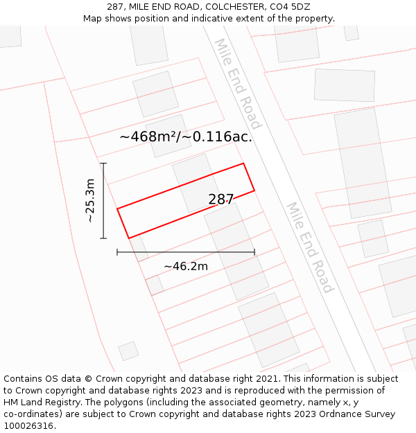 287, MILE END ROAD, COLCHESTER, CO4 5DZ: Plot and title map