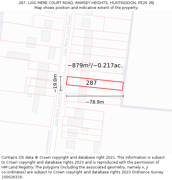 287, UGG MERE COURT ROAD, RAMSEY HEIGHTS, HUNTINGDON, PE26 2RJ: Plot and title map