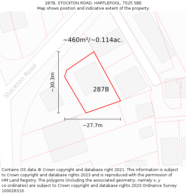 287B, STOCKTON ROAD, HARTLEPOOL, TS25 5BE: Plot and title map