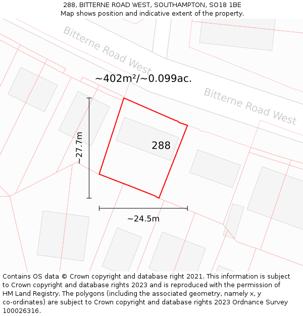 288, BITTERNE ROAD WEST, SOUTHAMPTON, SO18 1BE: Plot and title map