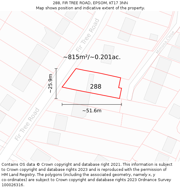 288, FIR TREE ROAD, EPSOM, KT17 3NN: Plot and title map