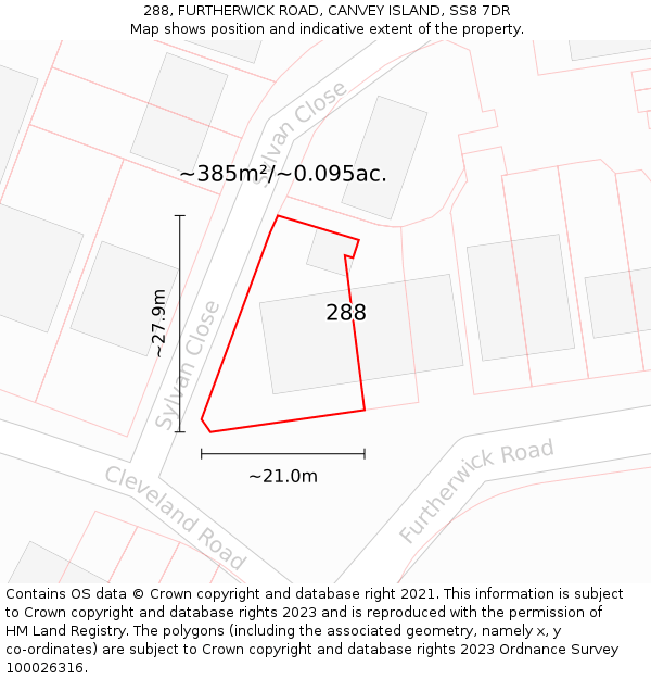 288, FURTHERWICK ROAD, CANVEY ISLAND, SS8 7DR: Plot and title map