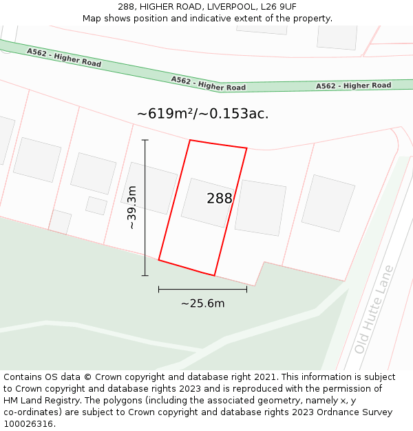 288, HIGHER ROAD, LIVERPOOL, L26 9UF: Plot and title map