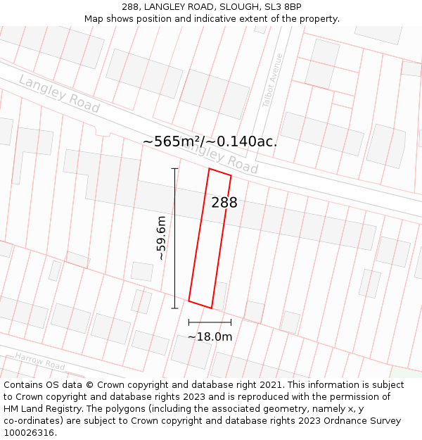 288, LANGLEY ROAD, SLOUGH, SL3 8BP: Plot and title map