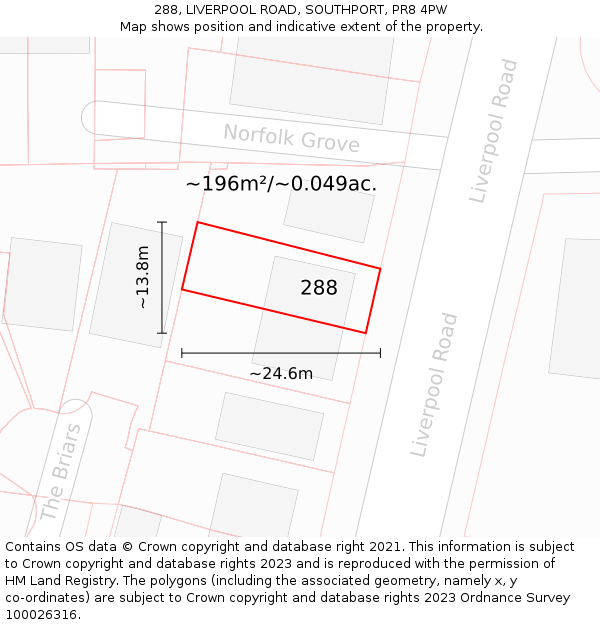 288, LIVERPOOL ROAD, SOUTHPORT, PR8 4PW: Plot and title map