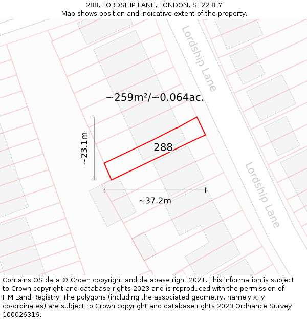 288, LORDSHIP LANE, LONDON, SE22 8LY: Plot and title map