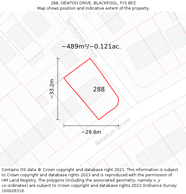 288, NEWTON DRIVE, BLACKPOOL, FY3 8PZ: Plot and title map