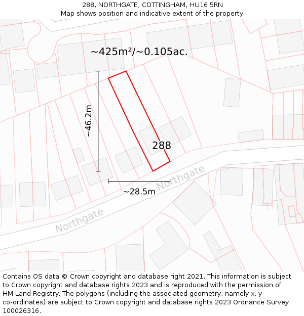 288, NORTHGATE, COTTINGHAM, HU16 5RN: Plot and title map