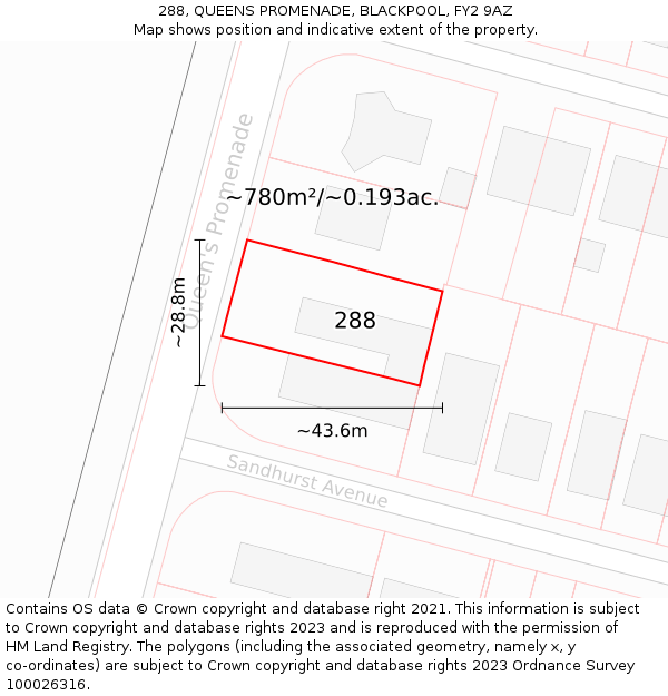 288, QUEENS PROMENADE, BLACKPOOL, FY2 9AZ: Plot and title map