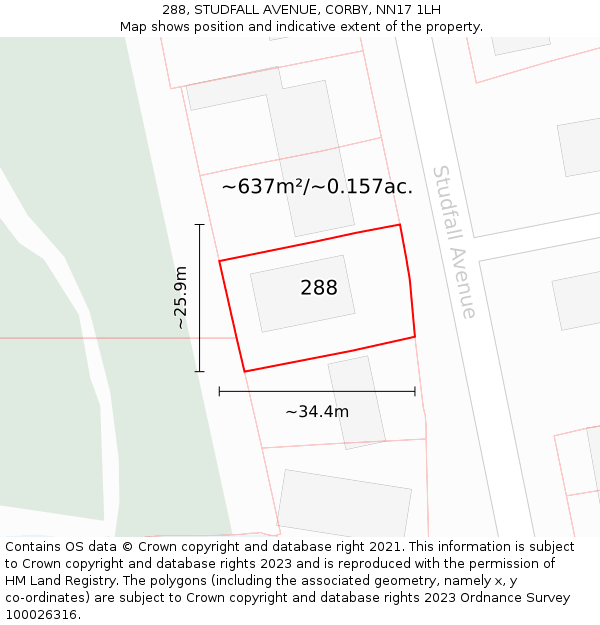 288, STUDFALL AVENUE, CORBY, NN17 1LH: Plot and title map