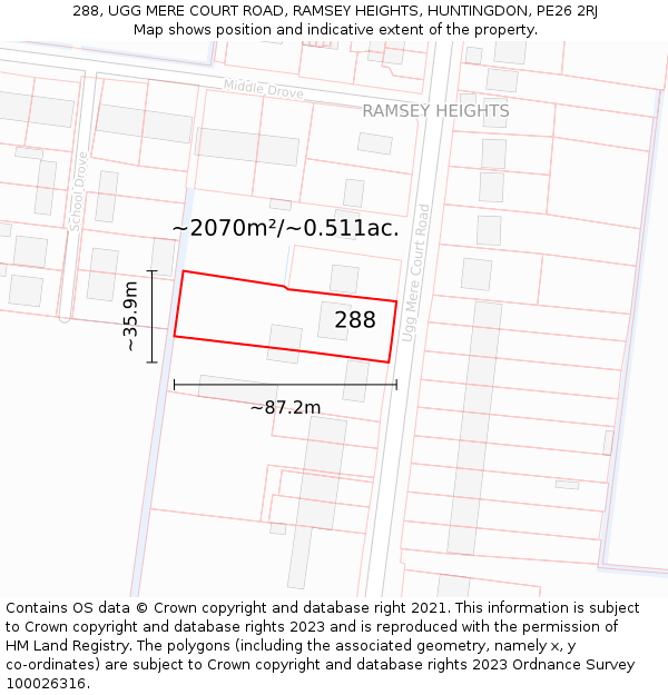 288, UGG MERE COURT ROAD, RAMSEY HEIGHTS, HUNTINGDON, PE26 2RJ: Plot and title map