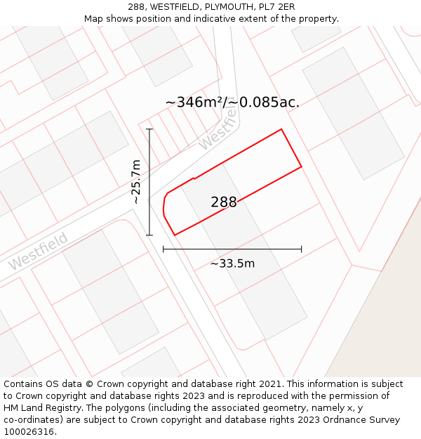 288, WESTFIELD, PLYMOUTH, PL7 2ER: Plot and title map