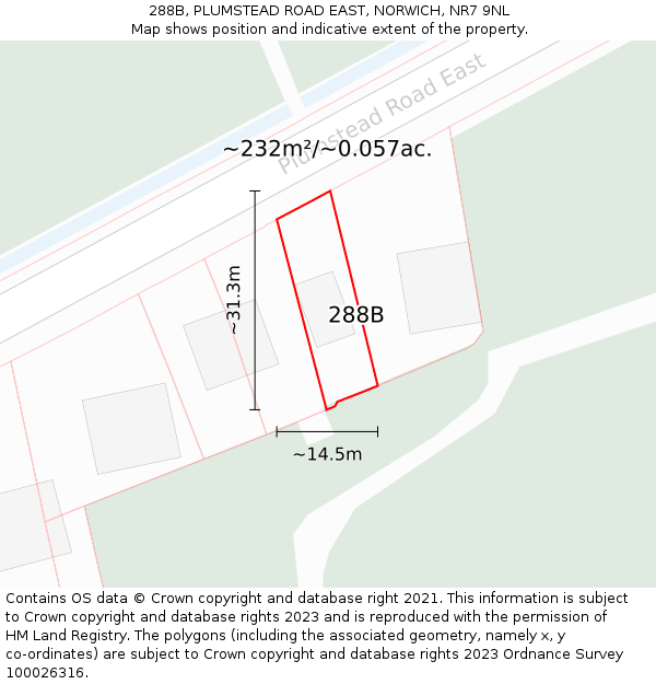 288B, PLUMSTEAD ROAD EAST, NORWICH, NR7 9NL: Plot and title map