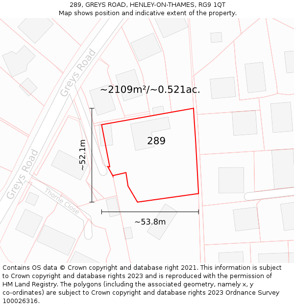 289, GREYS ROAD, HENLEY-ON-THAMES, RG9 1QT: Plot and title map