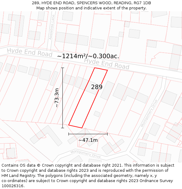 289, HYDE END ROAD, SPENCERS WOOD, READING, RG7 1DB: Plot and title map