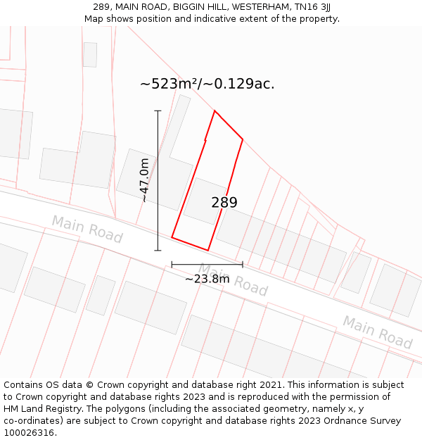 289, MAIN ROAD, BIGGIN HILL, WESTERHAM, TN16 3JJ: Plot and title map