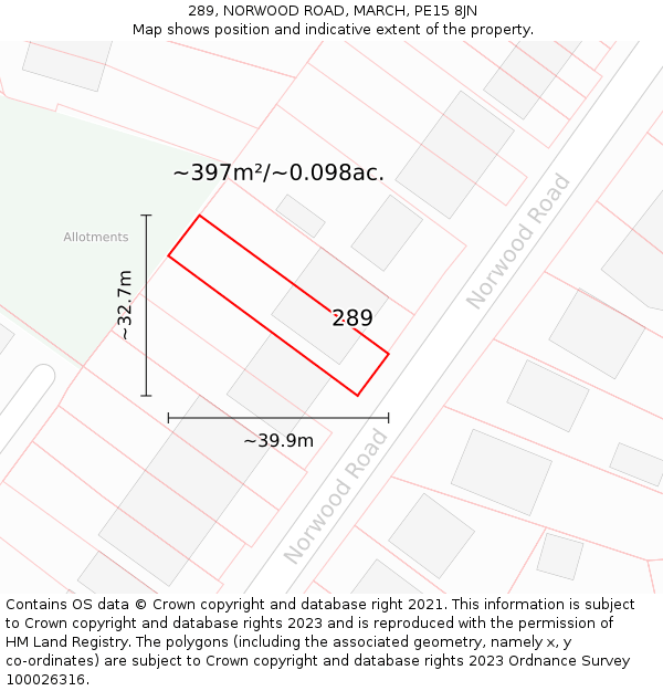 289, NORWOOD ROAD, MARCH, PE15 8JN: Plot and title map