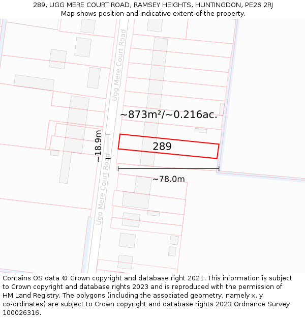 289, UGG MERE COURT ROAD, RAMSEY HEIGHTS, HUNTINGDON, PE26 2RJ: Plot and title map