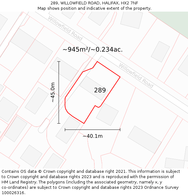 289, WILLOWFIELD ROAD, HALIFAX, HX2 7NF: Plot and title map