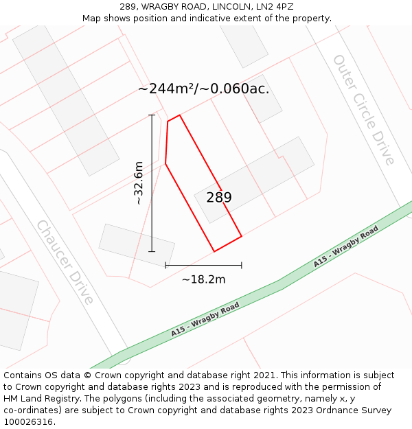 289, WRAGBY ROAD, LINCOLN, LN2 4PZ: Plot and title map