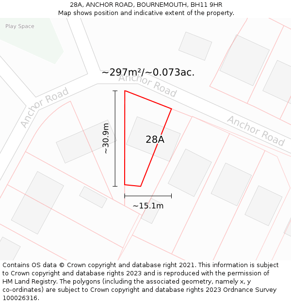 28A, ANCHOR ROAD, BOURNEMOUTH, BH11 9HR: Plot and title map