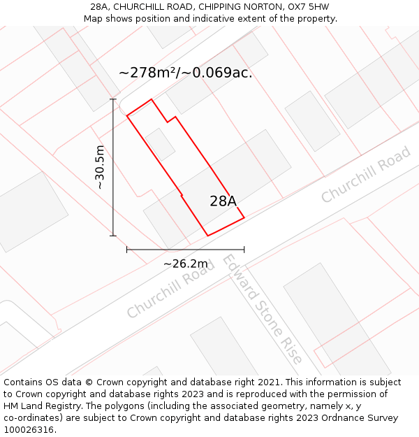 28A, CHURCHILL ROAD, CHIPPING NORTON, OX7 5HW: Plot and title map