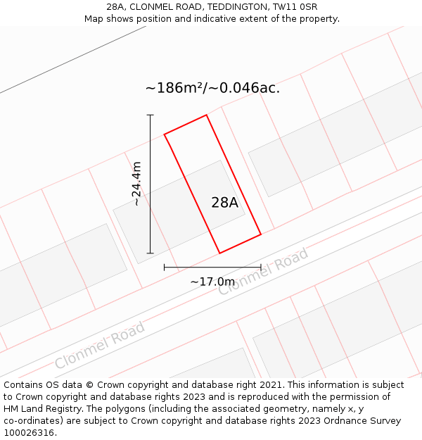 28A, CLONMEL ROAD, TEDDINGTON, TW11 0SR: Plot and title map