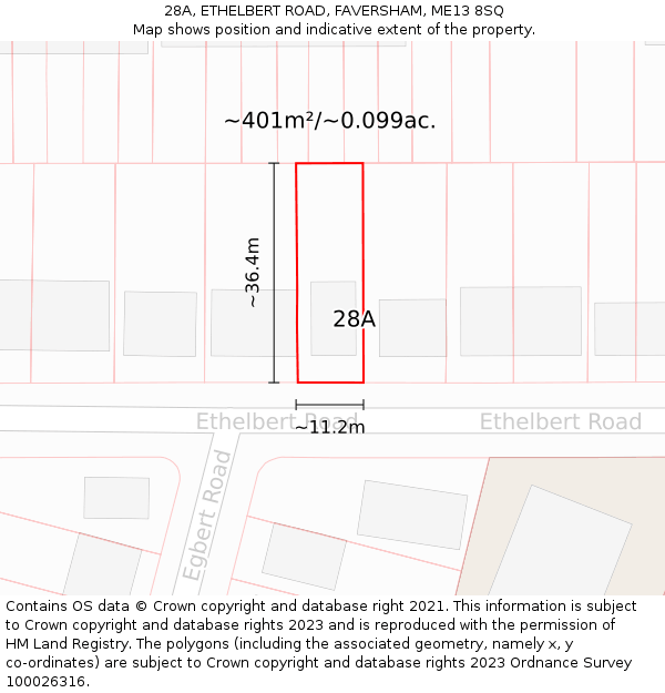 28A, ETHELBERT ROAD, FAVERSHAM, ME13 8SQ: Plot and title map