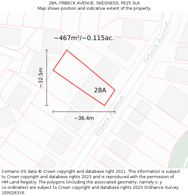 28A, FIRBECK AVENUE, SKEGNESS, PE25 3LA: Plot and title map