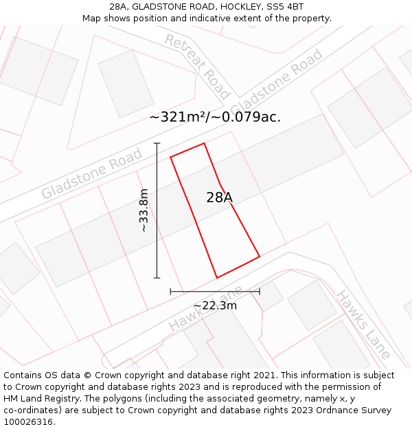 28A, GLADSTONE ROAD, HOCKLEY, SS5 4BT: Plot and title map