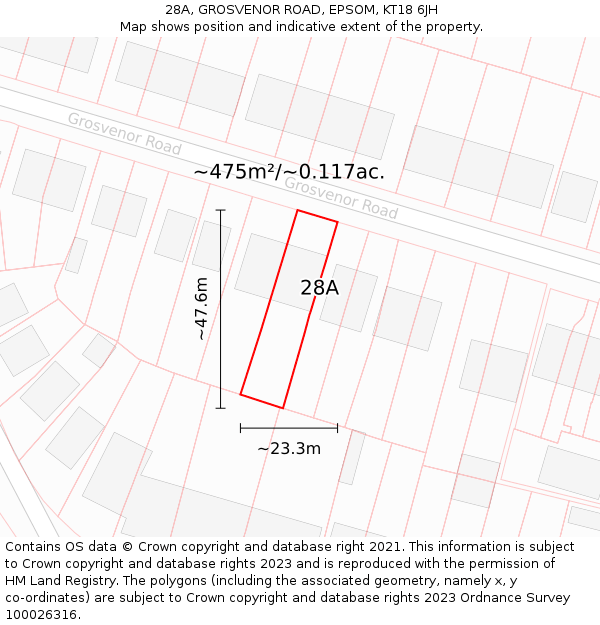 28A, GROSVENOR ROAD, EPSOM, KT18 6JH: Plot and title map