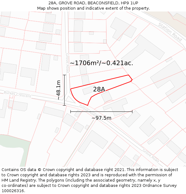 28A, GROVE ROAD, BEACONSFIELD, HP9 1UP: Plot and title map