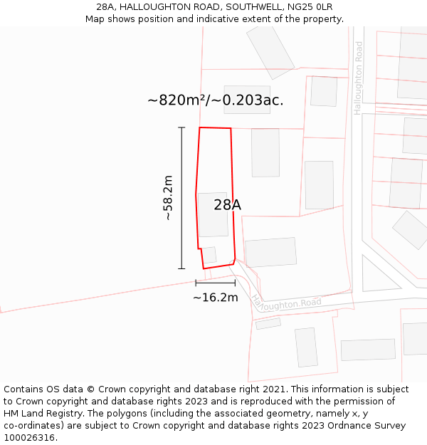 28A, HALLOUGHTON ROAD, SOUTHWELL, NG25 0LR: Plot and title map