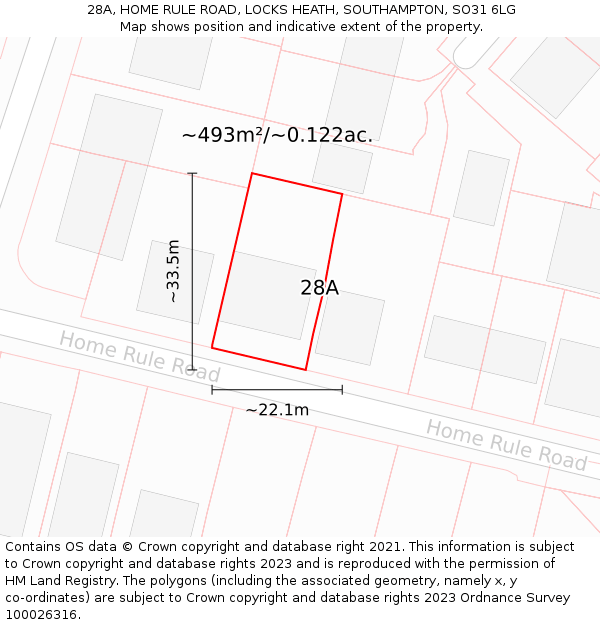 28A, HOME RULE ROAD, LOCKS HEATH, SOUTHAMPTON, SO31 6LG: Plot and title map