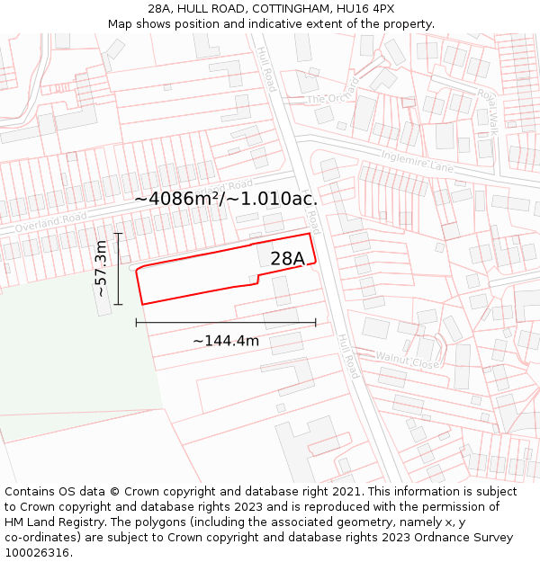 28A, HULL ROAD, COTTINGHAM, HU16 4PX: Plot and title map