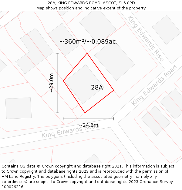 28A, KING EDWARDS ROAD, ASCOT, SL5 8PD: Plot and title map