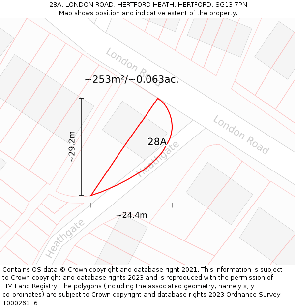 28A, LONDON ROAD, HERTFORD HEATH, HERTFORD, SG13 7PN: Plot and title map