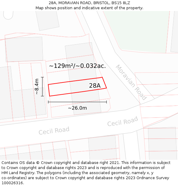 28A, MORAVIAN ROAD, BRISTOL, BS15 8LZ: Plot and title map