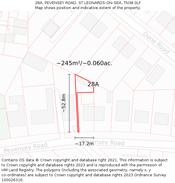 28A, PEVENSEY ROAD, ST LEONARDS-ON-SEA, TN38 0LF: Plot and title map