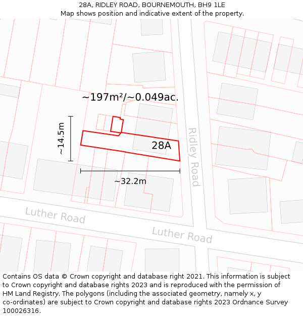 28A, RIDLEY ROAD, BOURNEMOUTH, BH9 1LE: Plot and title map